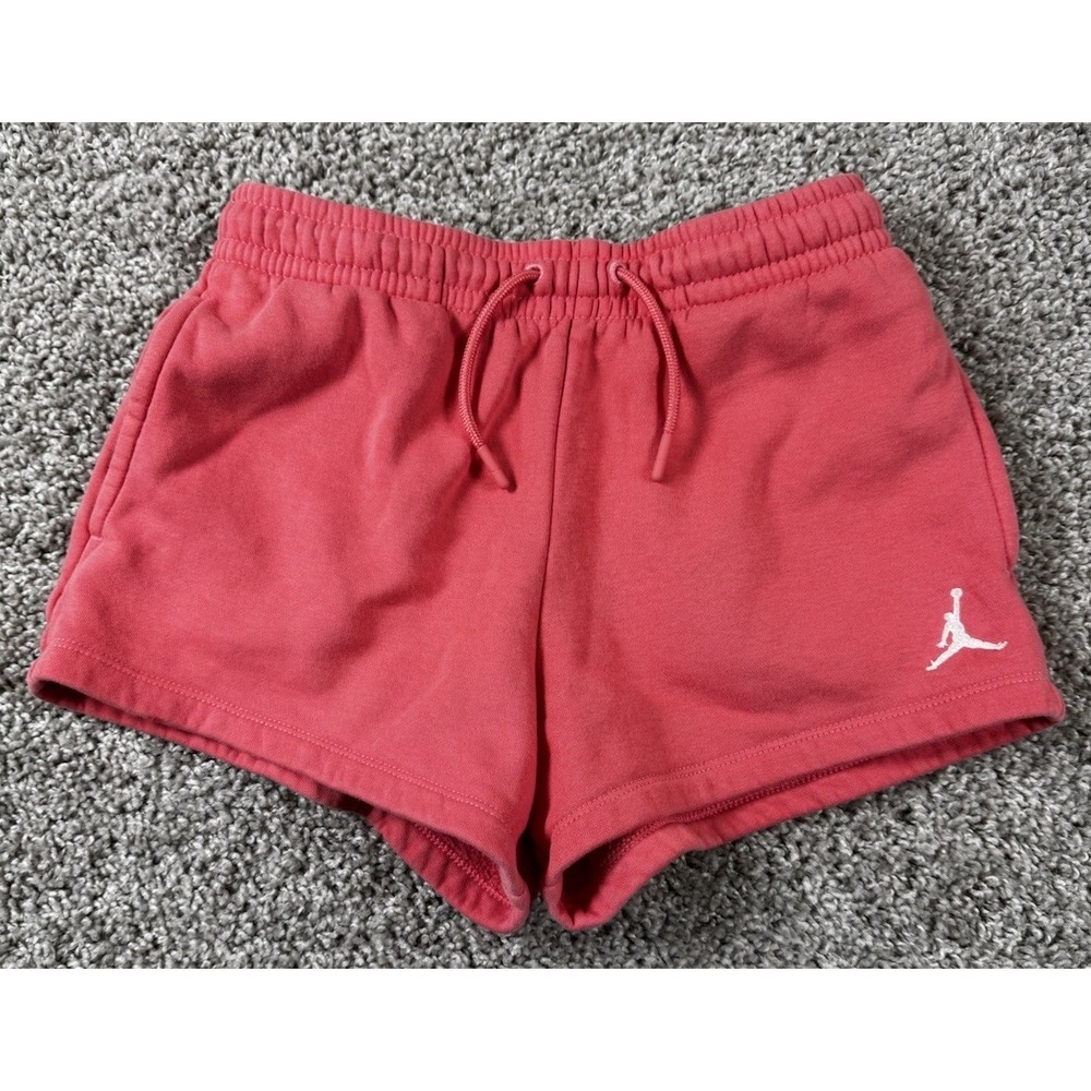 Jordan Girls Sweat Shorts Athletic Casual Drawstring‎ Coral Large 12-13 Years - Picture 2 of 4